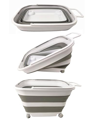 SAMMART 35L (9.24 Gallons) Collapsible Plastic Laundry Basket with Handle and Wheels - Foldable Pop Up Storage Container/Washing Tub - Space Saving