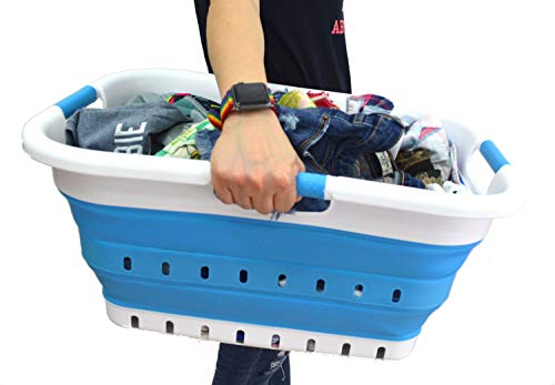 SAMMART Collapsible 3 Handled Plastic Laundry Basket - Foldable Pop Up Storage Container/Organizer - Portable Basket - Space Saving Hamper/Basket