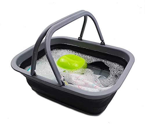 SAMMART 9.2L (2.37Gallon) Collapsible Tub with Handle 2 pcs Box Set - Portable Outdoor Picnic Basket - Foldable Shopping Bag - Space Saving Storage Container