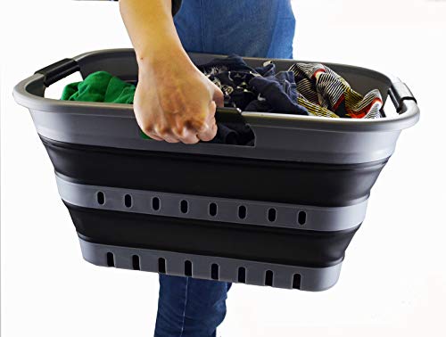 SAMMART Set of 2-30L (8 gallon) Collapsible Plastic Laundry Basket - Foldable Pop Up Storage Container/Organizer - Portable Washing Tub - Space Saving Hamper/Basket