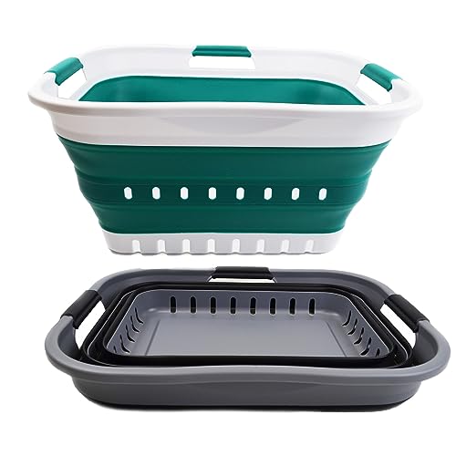 SAMMART Set of 2-30L (8 gallon) Collapsible Plastic Laundry Basket - Foldable Pop Up Storage Container/Organizer - Portable Washing Tub - Space Saving Hamper/Basket