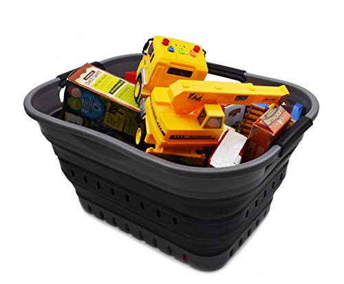 SAMMART 19L (5 Gallon) Collapsible Super Mini 3 Handled Plastic Laundry Basket - Foldable Pop Up Storage Container/Organizer - Space Saving Hamper/Basket