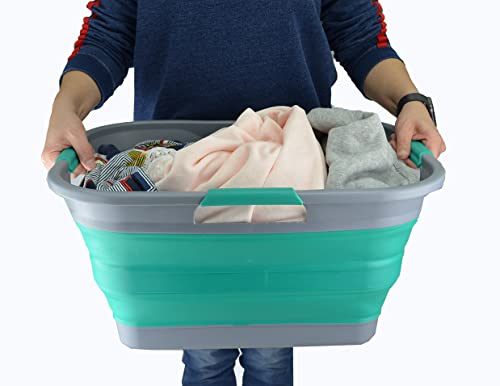 SAMMART 29L(7.6 gallon) Collapsible Plastic Laundry Basket - Foldable Pop Up Storage Container/Organizer - Portable Washing Tub - Space Saving Hamper/Basket - Water Capacity 24L(6.3 gallon)