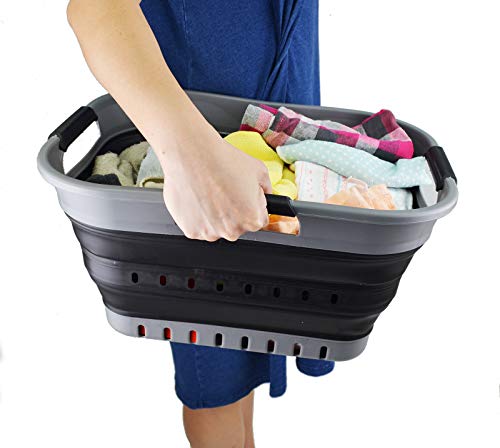 SAMMART 19L (5 Gallon) Collapsible Super Mini 3 Handled Plastic Laundry Basket - Foldable Pop Up Storage Container/Organizer - Space Saving Hamper/Basket