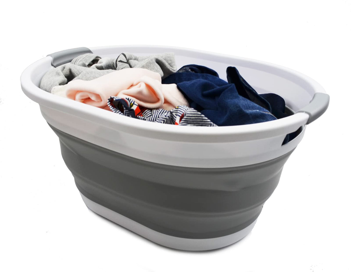 SAMMART 32L (8.4 Gallon) Collapsible Plastic Laundry Basket - Foldable Pop Up Storage Container/Organizer - Portable Washing Tub - Space Saving Hamper, Water Capacity: 24L