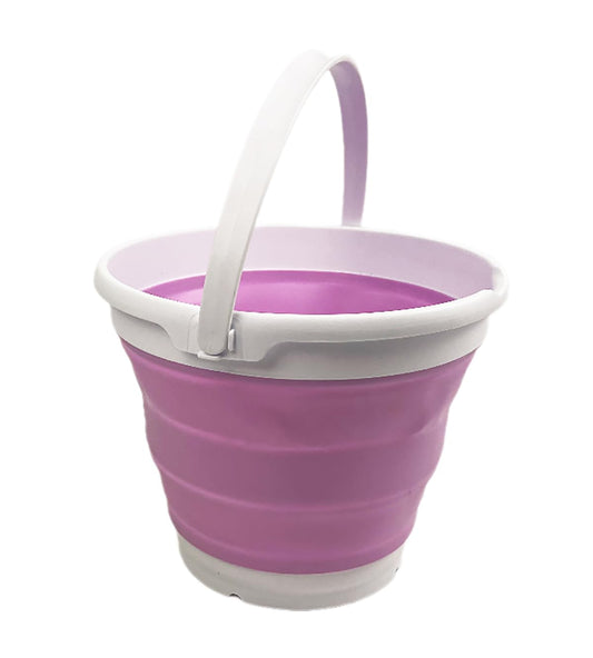 SAMMART Collapsible Plastic Bucket - Foldable Round Tub with Handle - Pop Up Saving (White/Pale Purple, 10L)