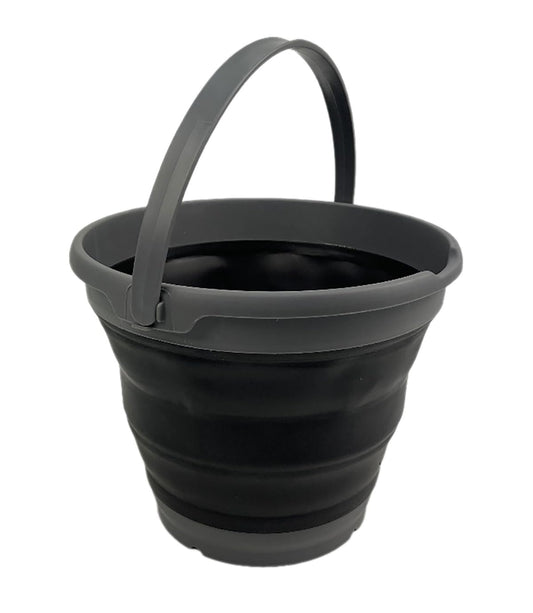 SAMMART Collapsible Plastic Bucket - Foldable Round Tub with Handle - Pop Up Saving (Grey/Black, 10L)
