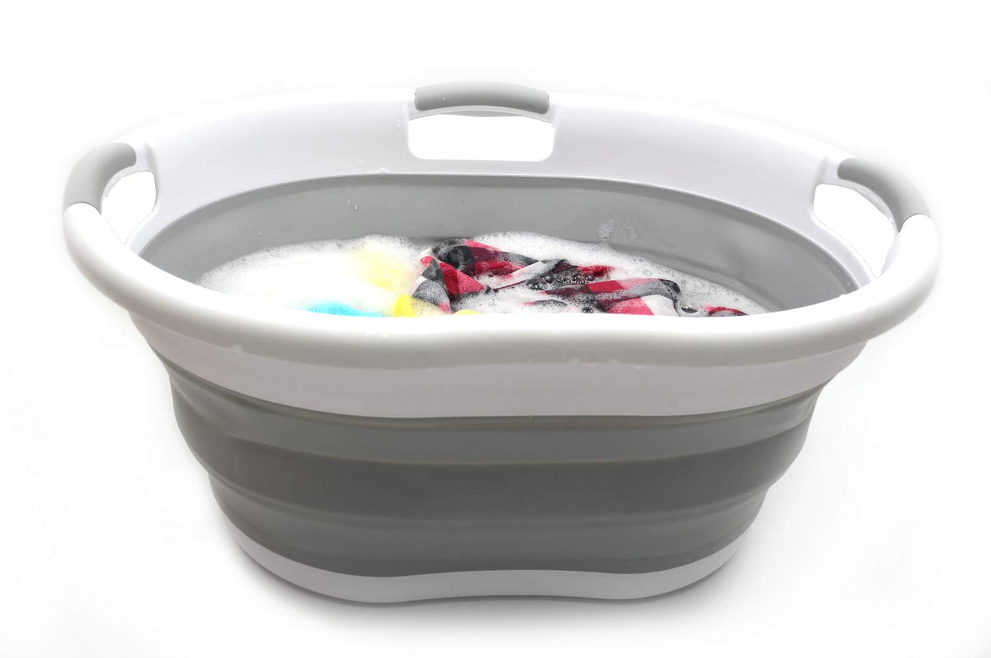 SAMMART 36L(9.5 Gallon) Collapsible Plastic Laundry Basket-Oval Tub/Basket-Foldable Storage Container-Portable Washing Tub-Space Saving Laundry Hamper,Water Capacity 27L(7.1 Gallon)