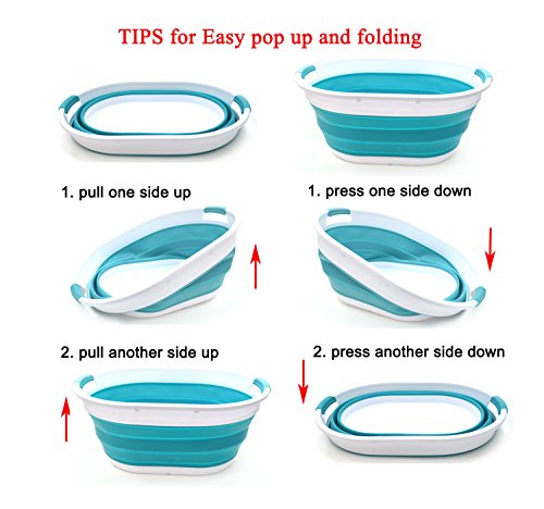 SAMMART 39L(10.3 gallon) Collapsible Plastic Laundry Basket - Oval Tub/Basket - Foldable Storage Container-Portable Washing Tub - Space Saving Laundry Hamper, Water capacity: 30L (7.9 gallon)