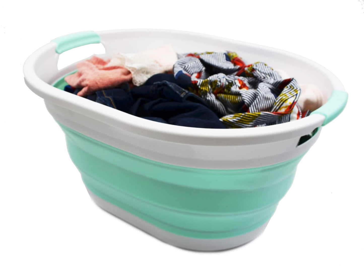 SAMMART 32L (8.4 Gallon) Collapsible Plastic Laundry Basket - Foldable Pop Up Storage Container/Organizer - Portable Washing Tub - Space Saving Hamper, Water Capacity: 24L