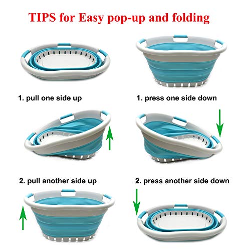 SAMMART 36L (9.5 gallon) Set of 2 Collapsible 3 Handled Plastic Laundry Basket-Foldable Pop Up Storage Container/Organizer-Space Saving Basket