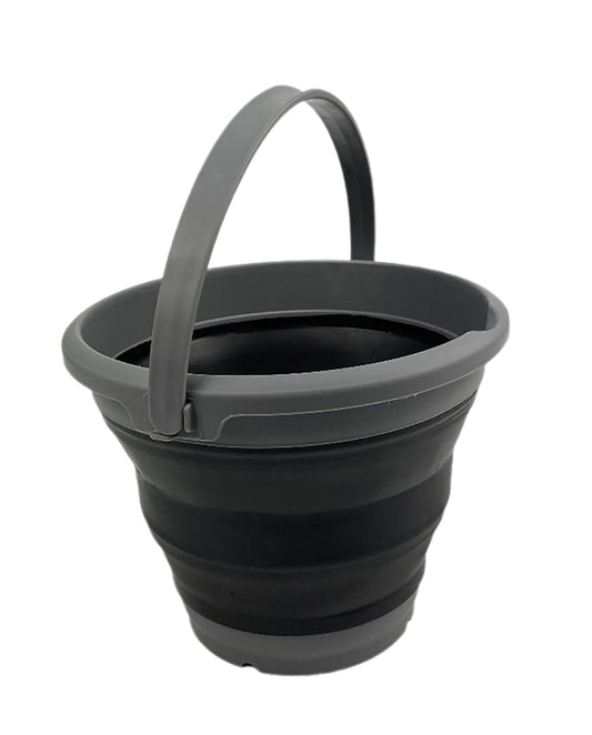 SAMMART Collapsible Plastic Bucket - Foldable Round Tub with Handle - Pop Up Saving (Grey/Black, 5.5L)
