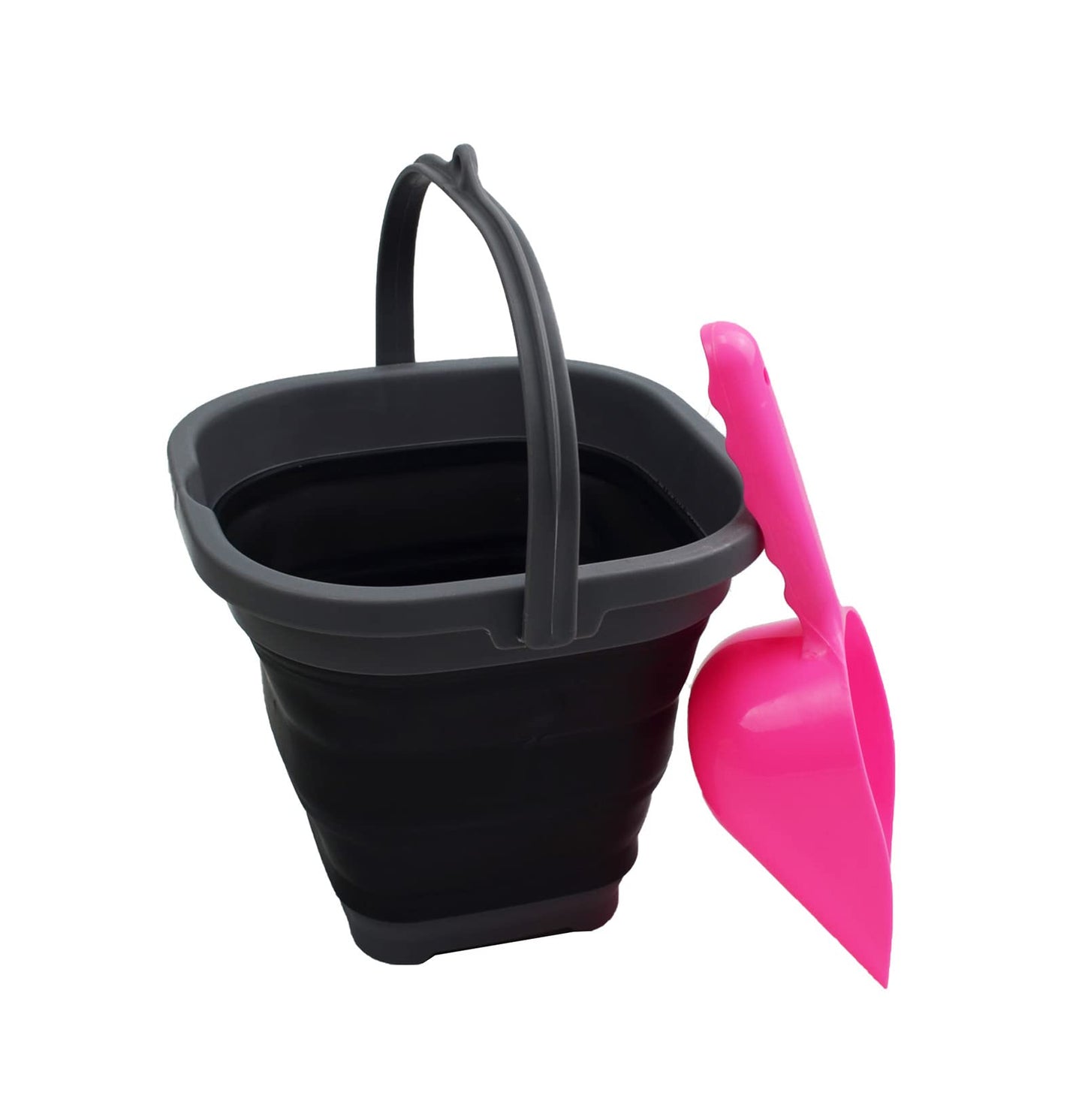 SAMMART Collapsible Plastic Bucket - Foldable Round Tub with Handle - Pop Up Saving (Grey+Black, 2.6L (Square))