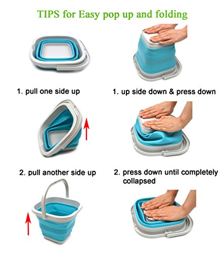 SAMMART 2.6L (0.68 Gallon) Super Mini Sqare Collapsible Plastic Bucket - Foldable Square Tub - Portable Fishing Water Pail - Space Saving Outdoor Waterpot