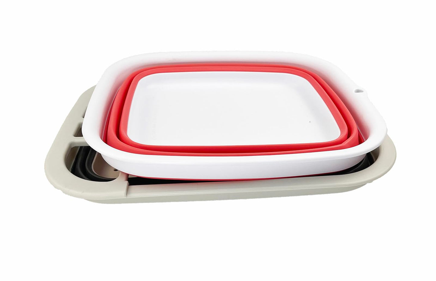 SAMMART 2pcs Kitchen & Outdoor Set : Collapsible Dish Drainer with Drainer Board & Collapsible Plastic Tub (2, Washed Black+Coral Pink)