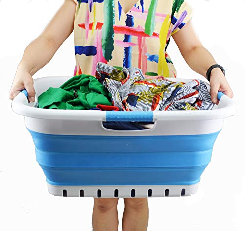 SAMMART Collapsible 3 Handled Plastic Laundry Basket - Foldable Pop Up Storage Container/Organizer - Portable Basket - Space Saving Hamper/Basket