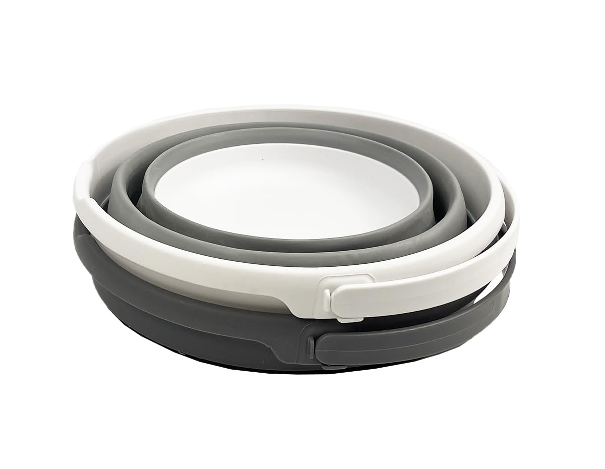 SAMMART Collapsible Plastic Bucket - Foldable Round Tub with Handle - Pop Up Saving (Grey+Black (Set of 2), 10L)
