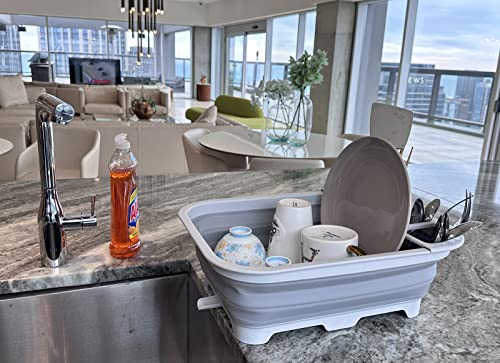 SAMMART 12L (3.17 Gallon) Collapsible Dish Drainer with Swivel spout - Foldable Drying Rack Set - Portable Dinnerware Organizer - Space Saving Kitchen Storage Tray