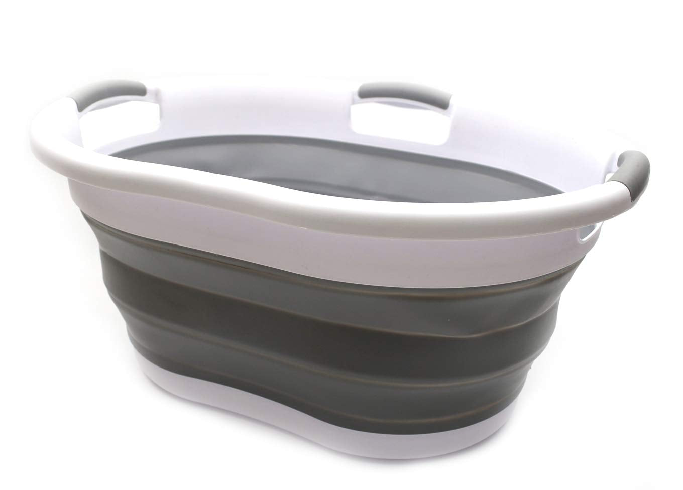 SAMMART 36L(9.5 Gallon) Collapsible Plastic Laundry Basket-Oval Tub/Basket-Foldable Storage Container-Portable Washing Tub-Space Saving Laundry Hamper,Water Capacity 27L(7.1 Gallon)