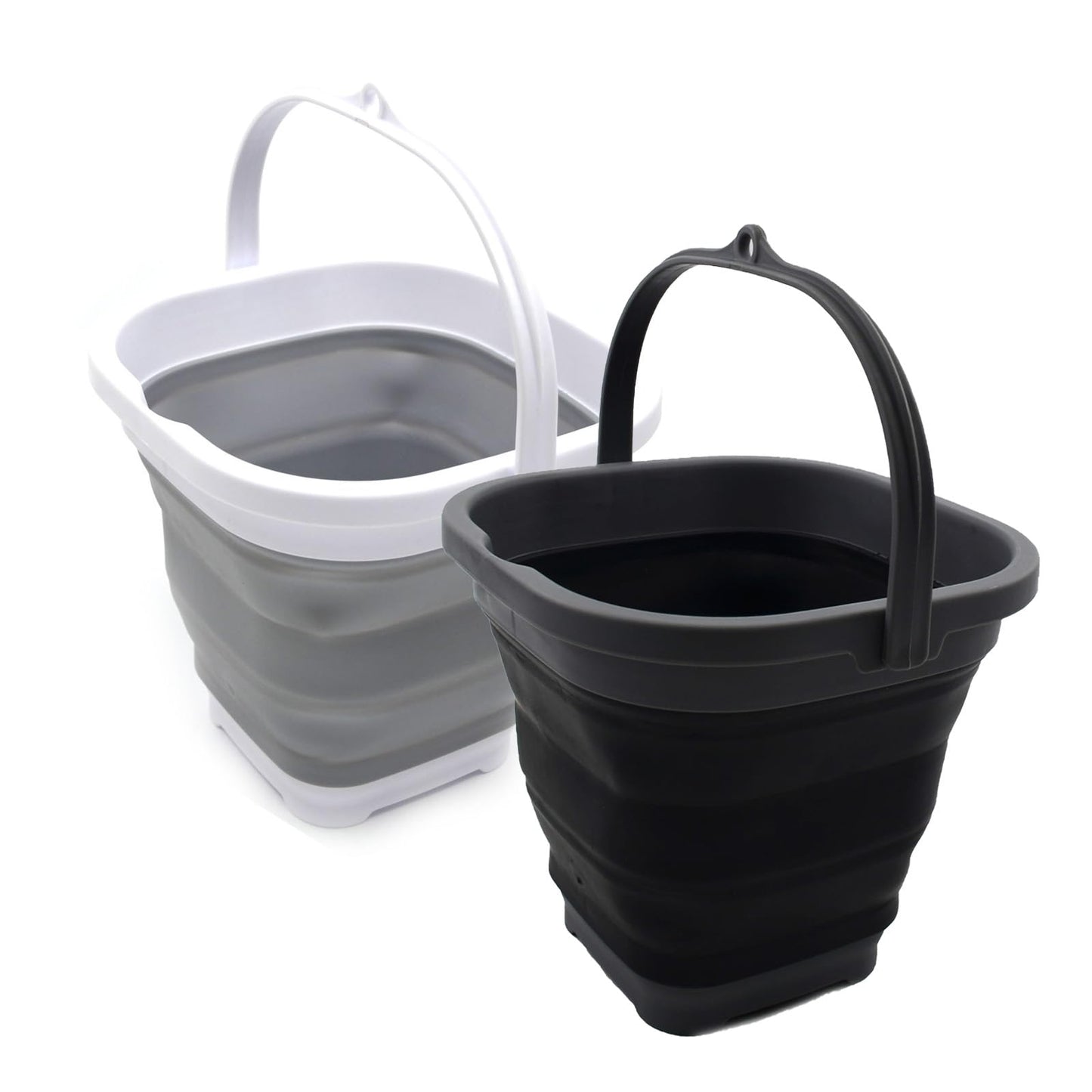SAMMART Collapsible Plastic Bucket - Foldable Round Tub with Handle - Pop Up Saving (Grey+Black, 2.6L (Square))