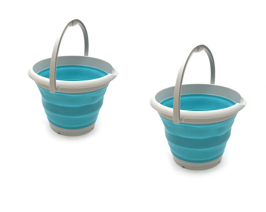 SAMMART Set of 2-10L (2.6 Gallon) Collapsible Plastic Bucket - Foldable Round Tub - Portable Fishing Water Pail - Space Saving Outdoor Waterpot, Size 33cm Dia (2, Bright Blue)