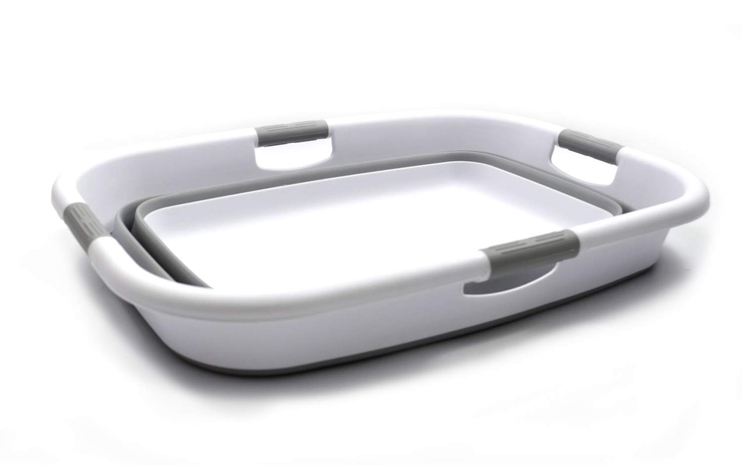 SAMMART 49L (12.9 Gallon) Collapsible 3-Handled Plastic Laundry Basket - Oval Tub - Portable Washing Tub-Space Saving Laundry Hamper, Water Capacity 44L / 11.6 Gallon (2 pcs - Rectangular, Grey)