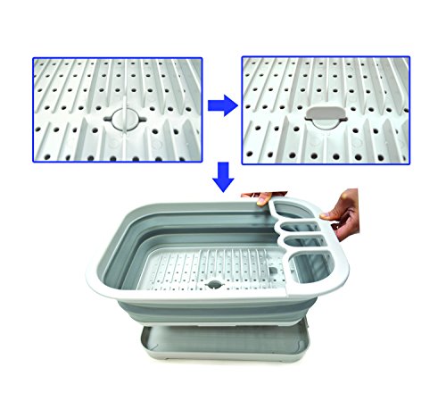 SAMMART 2pcs Kitchen & Outdoor Set : Collapsible Dish Drainer & 7.7L Collapsible Plastic Tub/Basin (2, Grey+Green)