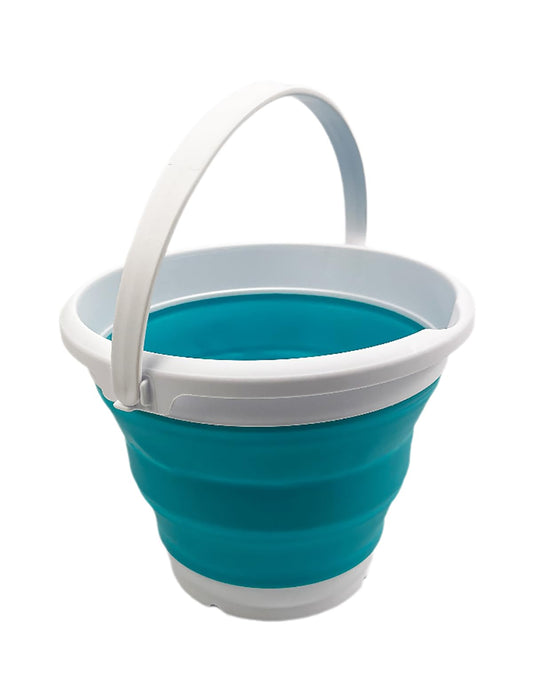 SAMMART Collapsible Plastic Bucket - Foldable Round Tub with Handle - Pop Up Saving (White/Ceramic Blue, 5.5L)
