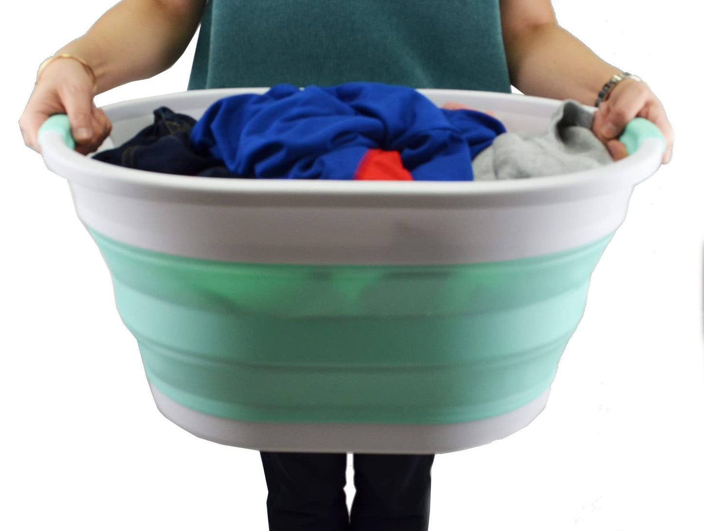 SAMMART 32L (8.4 Gallon) Collapsible Plastic Laundry Basket - Foldable Pop Up Storage Container/Organizer - Portable Washing Tub - Space Saving Hamper, Water Capacity: 24L