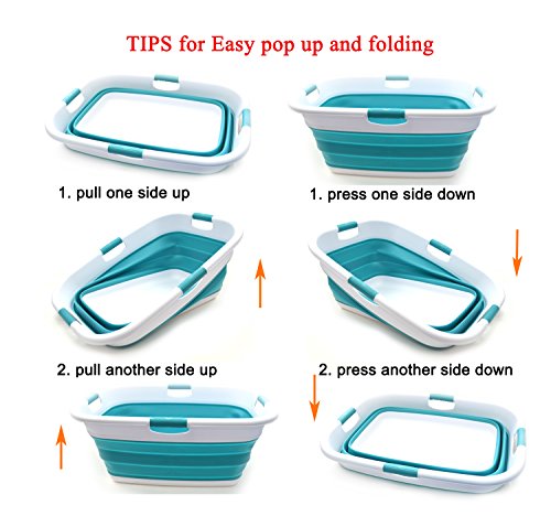 SAMMART 49L(12.9 gallon) Collapsible 4 Handled Laundry Basket-Foldable Storage Container-Portable Washing Bin-Space Saving-Pet Bath Tub,Water capacity 37L(9.7 gallon)