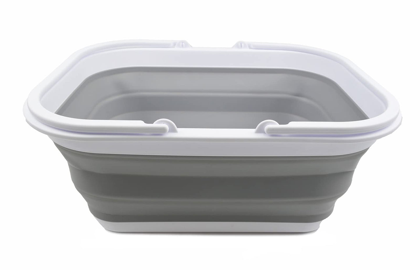 SAMMART Collpasible Basket with Handle 15L - Portable Outdoor Picnic Basket/Crate - Foldable Basin for Washing Dishes,Camping,Hiking(White/Grey)