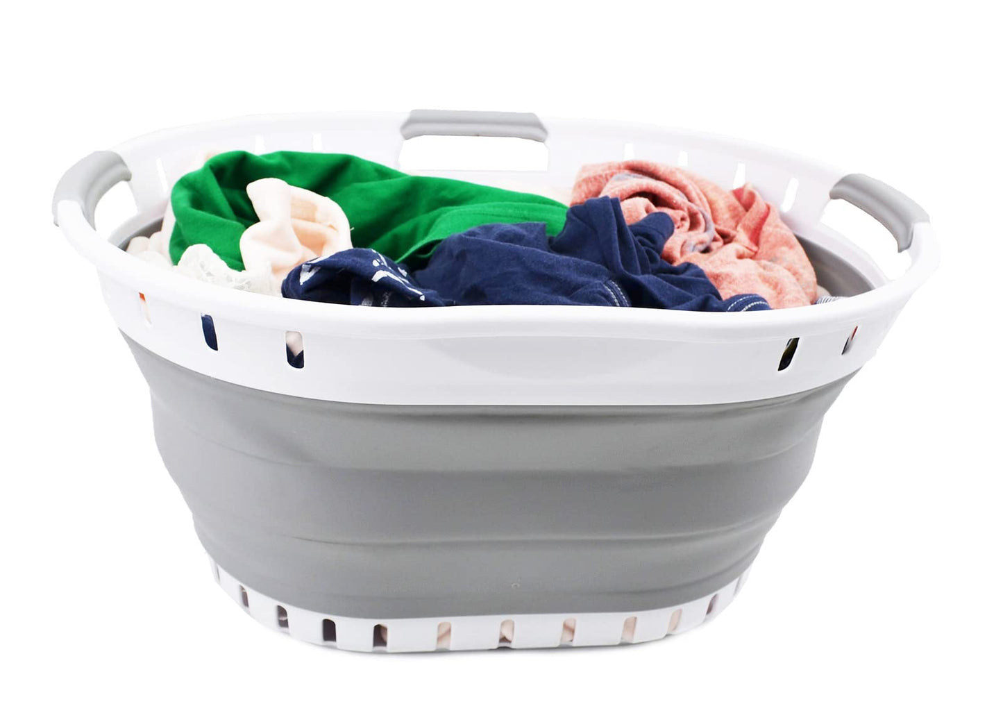 Collpasible Laundry Basket (25L Collapsible Laundry Basket with Holes (White/Grey)