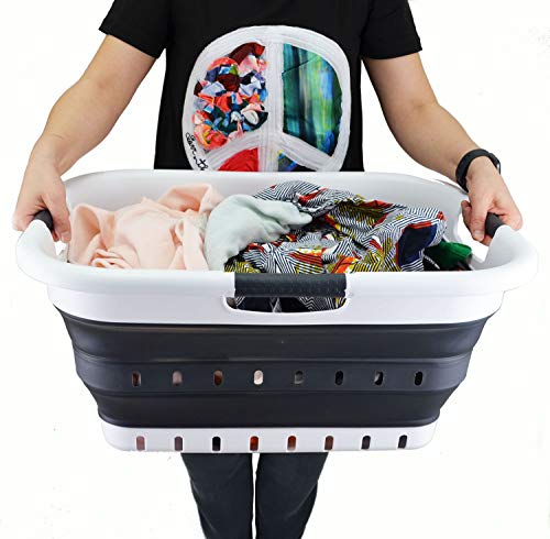 SAMMART Collapsible 3 Handled Plastic Laundry Basket - Foldable Pop Up Storage Container/Organizer - Portable Basket - Space Saving Hamper/Basket