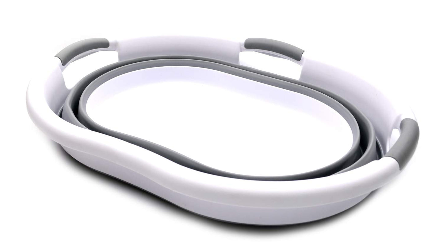 SAMMART 36L(9.5 Gallon) Collapsible Plastic Laundry Basket-Oval Tub/Basket-Foldable Storage Container-Portable Washing Tub-Space Saving Laundry Hamper,Water Capacity 27L(7.1 Gallon)