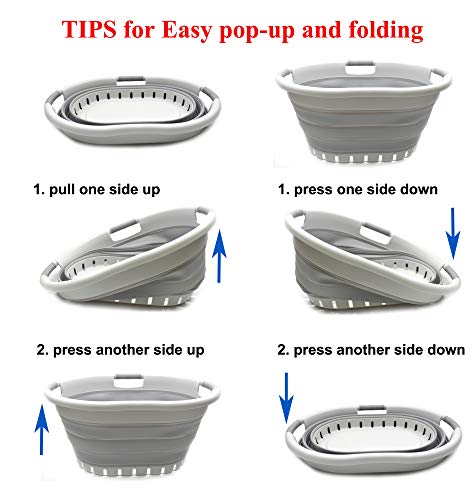 SAMMART 36L (9.5 gallon) Set of 2 Collapsible 3 Handled Plastic Laundry Basket-Foldable Pop Up Storage Container/Organizer-Space Saving Basket