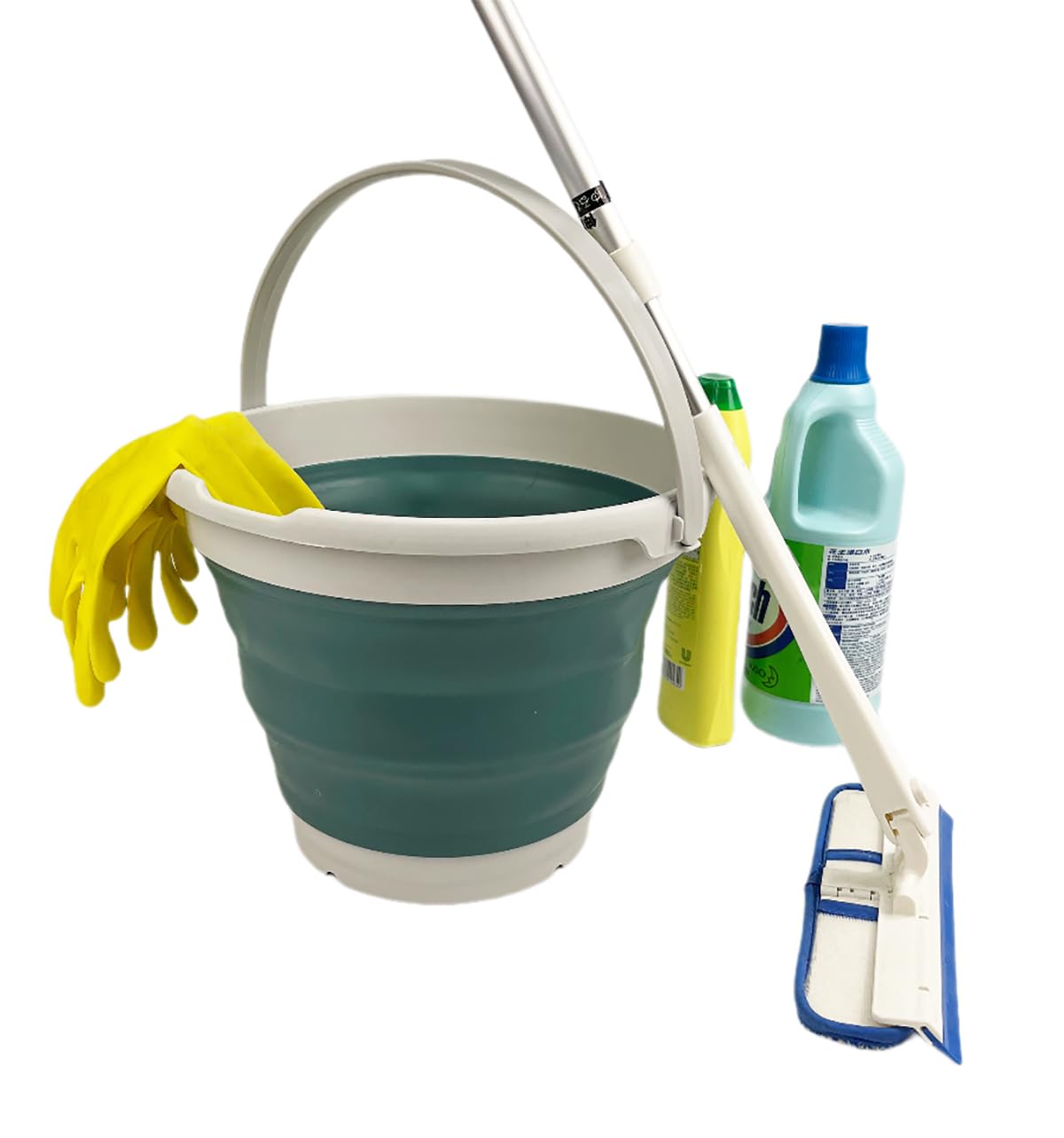 SAMMART Collapsible Plastic Bucket - Foldable Round Tub with Handle - Pop Up Saving (Grey/Jade Crystal, 10L)