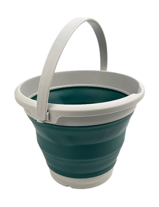 SAMMART Collapsible Plastic Bucket - Foldable Round Tub with Handle - Pop Up Saving (Grey/Jade Crystal, 5.5L)