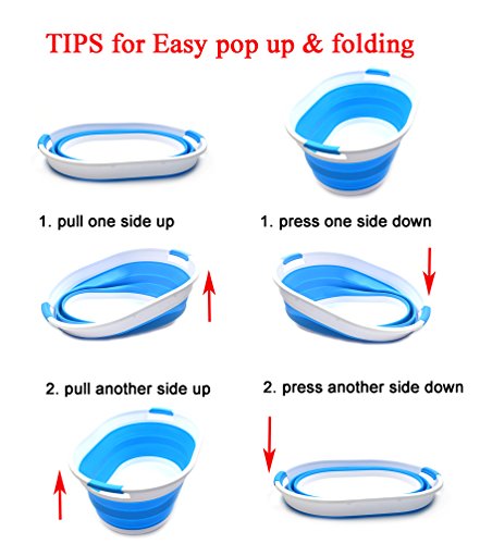 SAMMART 39L(10.3 gallon) Collapsible Plastic Laundry Basket - Oval Tub/Basket - Foldable Storage Container-Portable Washing Tub - Space Saving Laundry Hamper, Water capacity: 30L (7.9 gallon)