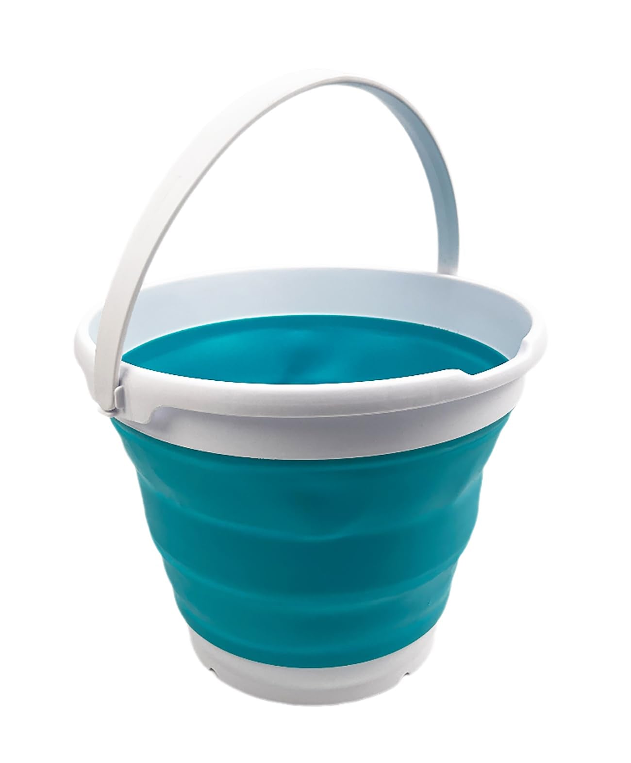 SAMMART Collapsible Plastic Bucket - Foldable Round Tub with Handle - Pop Up Saving (White/Ceramic Blue, 10L)
