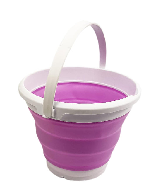 SAMMART Collapsible Plastic Bucket - Foldable Round Tub with Handle - Pop Up Saving (White/Pale Purple, 5.5L)