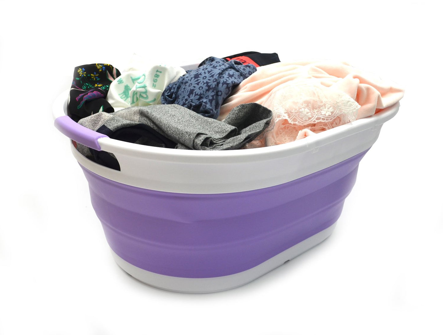 SAMMART 39L(10.3 gallon) Collapsible Plastic Laundry Basket - Oval Tub/Basket - Foldable Storage Container-Portable Washing Tub - Space Saving Laundry Hamper, Water capacity: 30L (7.9 gallon)