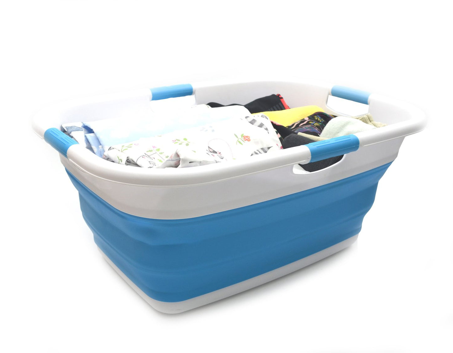 SAMMART 49L(12.9 gallon) Collapsible 4 Handled Laundry Basket-Foldable Storage Container-Portable Washing Bin-Space Saving-Pet Bath Tub,Water capacity 37L(9.7 gallon) (2 pcs - Rectangular, Sky Blue)