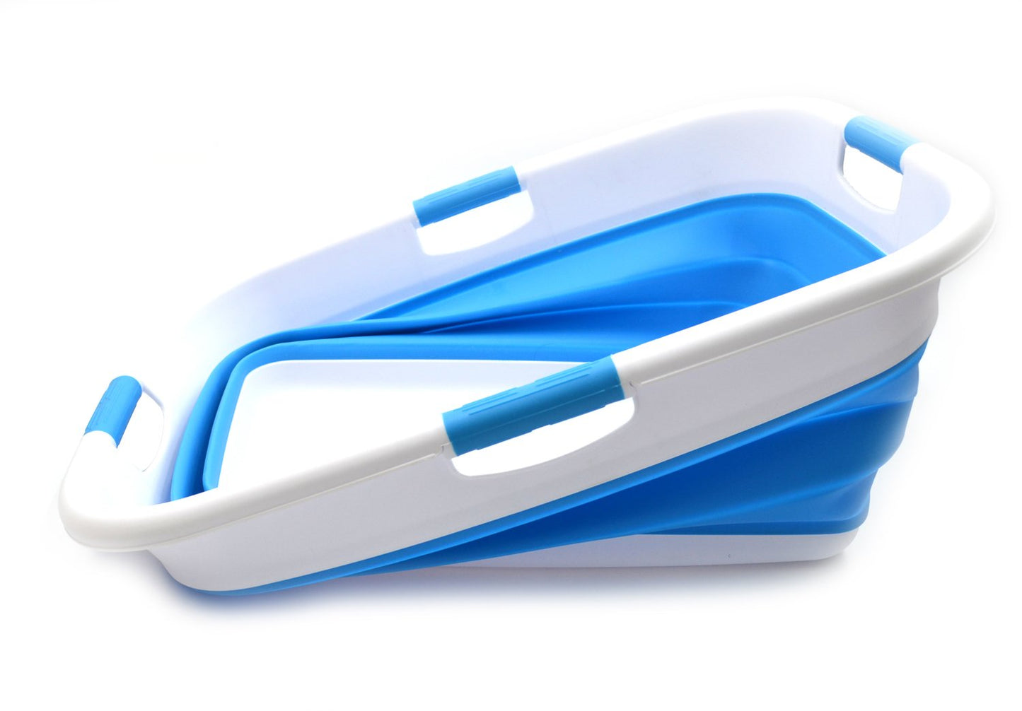 SAMMART 49L(12.9 gallon) Collapsible 4 Handled Laundry Basket-Foldable Storage Container-Portable Washing Bin-Space Saving-Pet Bath Tub,Water capacity 37L(9.7 gallon) (2 pcs - Rectangular, Sky Blue)