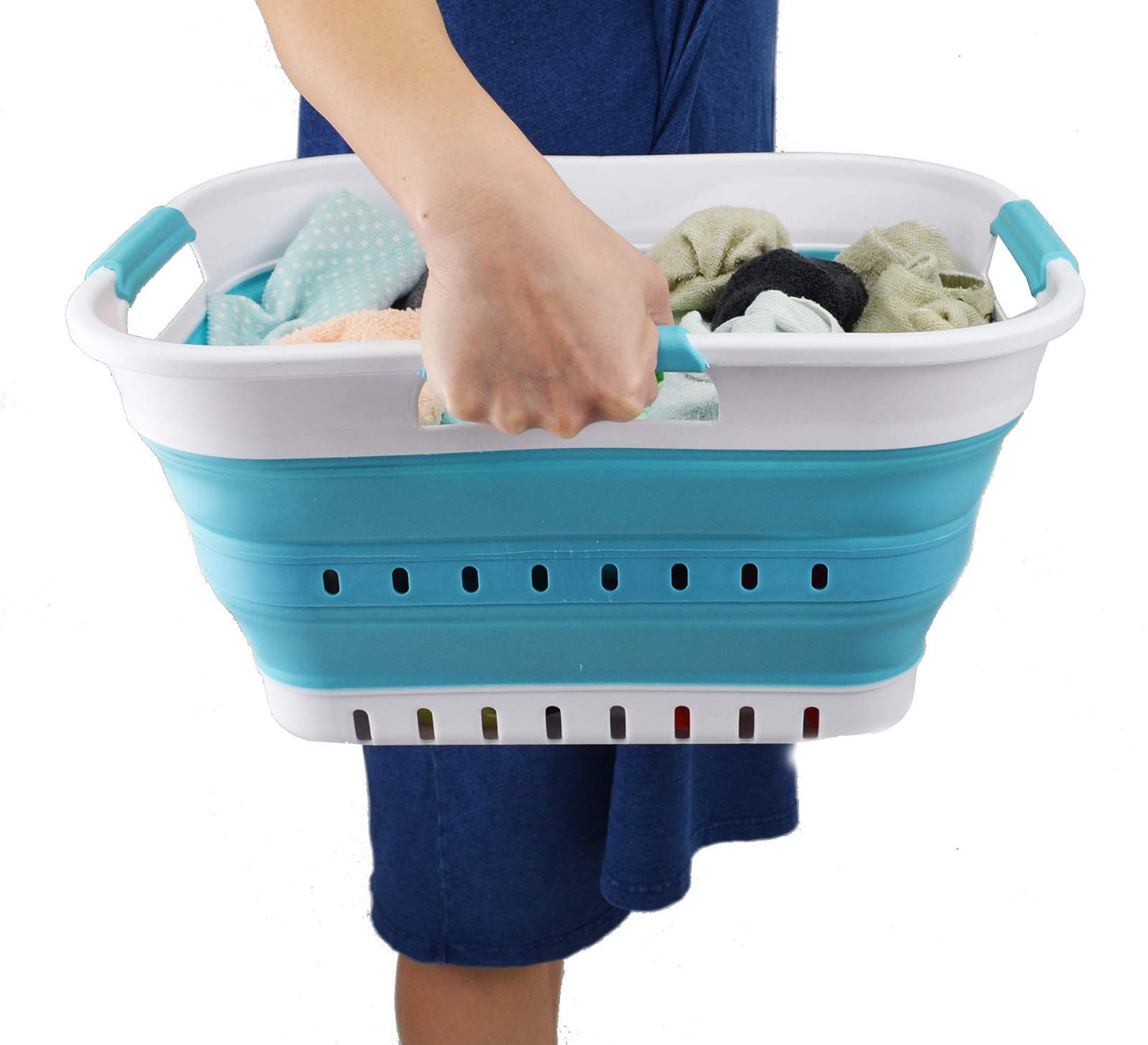 SAMMART 19L (5 Gallon) Collapsible Super Mini 3 Handled Plastic Laundry Basket - Foldable Pop Up Storage Container/Organizer - Space Saving Hamper/Basket