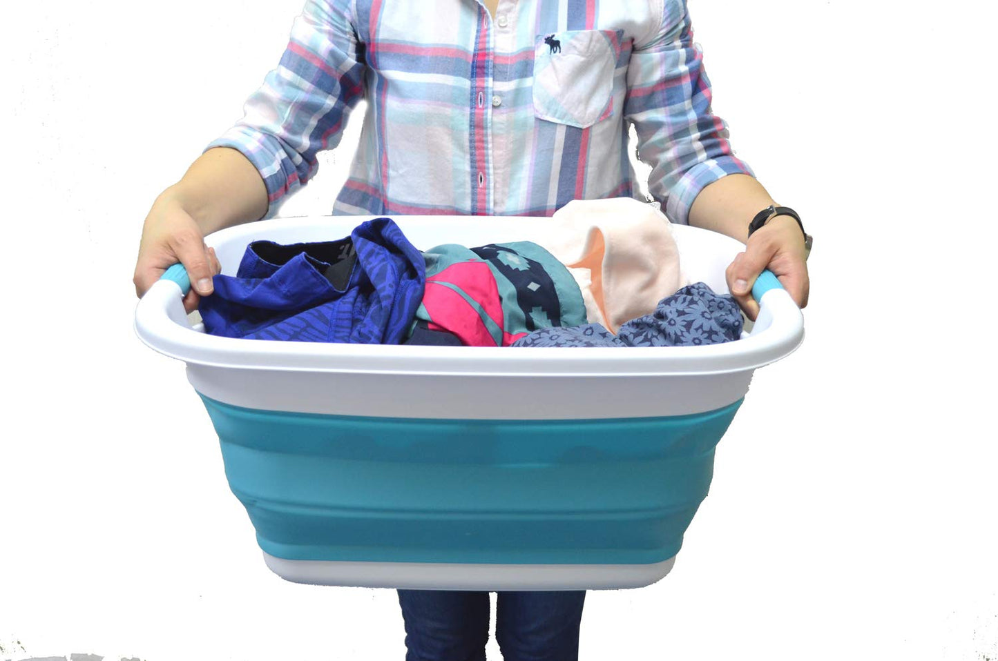 SAMMART 31L (8.1 gallon) Collapsible Plastic Laundry Basket-Pop Up Storage Container - Portable Washing Tub - Space Saving Hamper/Basket, Water capacity: 23L (6 gallon)