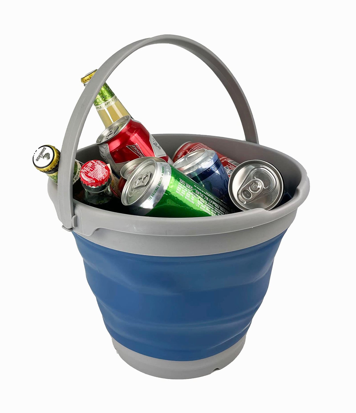 SAMMART Collapsible Plastic Bucket - Foldable Round Tub with Handle - Pop Up Saving (Mist Blue+Jade Crystal (Set of 2), 10L)
