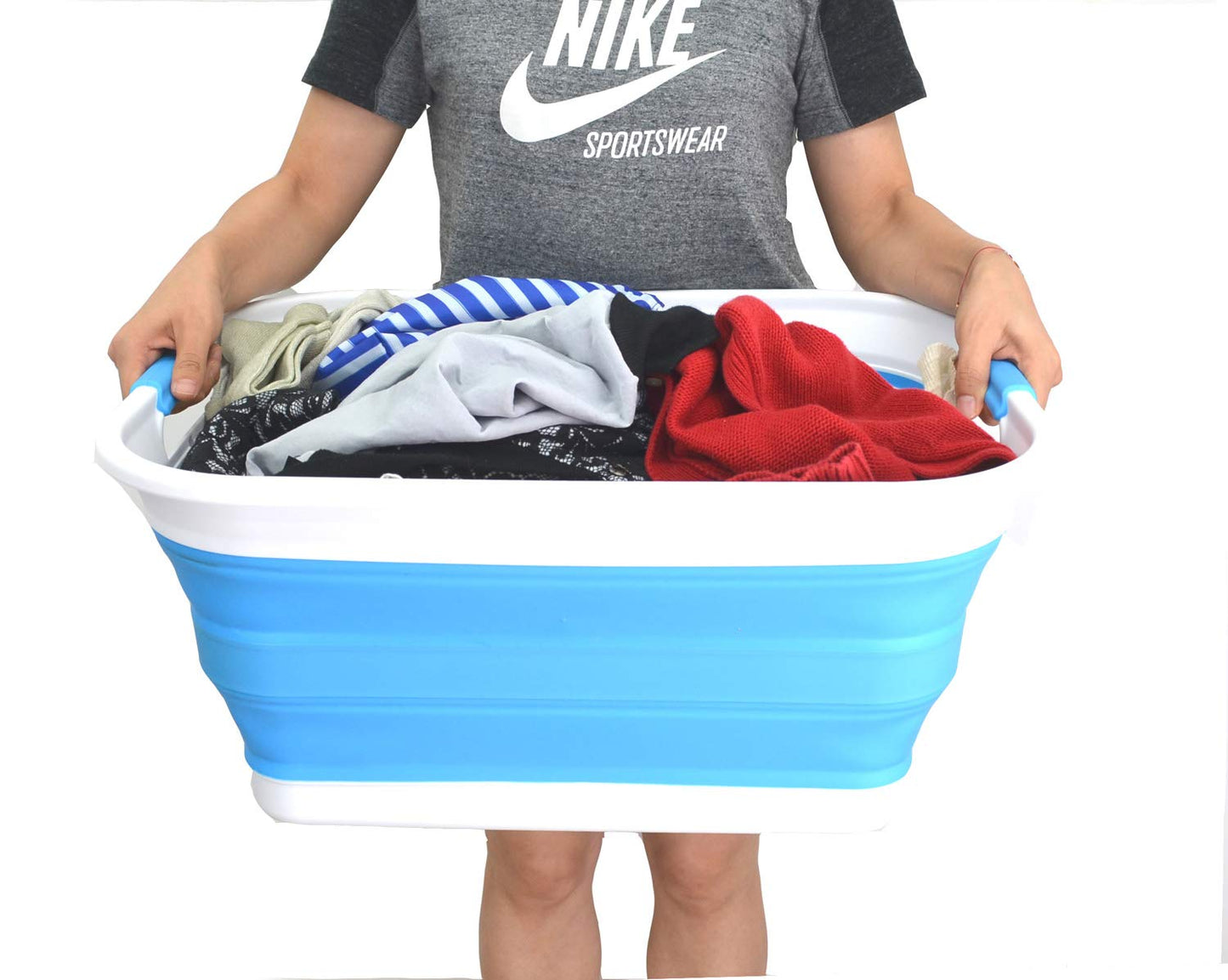 SAMMART 42L (11 Gallon) Collapsible Plastic Laundry Basket-Foldable Pop Up Storage Container/Organizer-Portable Washing Tub-Space Saving Basket, Water Capacity 34L(9 Gallon)