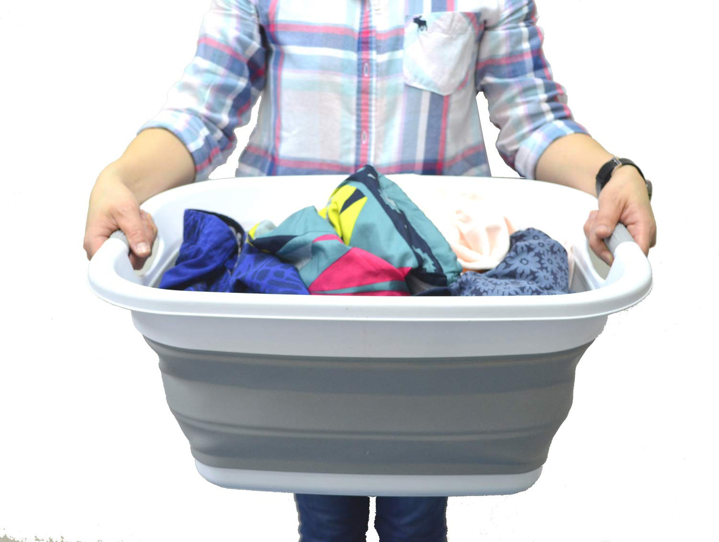 SAMMART 31L (8.1 gallon) Collapsible Plastic Laundry Basket-Pop Up Storage Container - Portable Washing Tub - Space Saving Hamper/Basket, Water capacity: 23L (6 gallon)