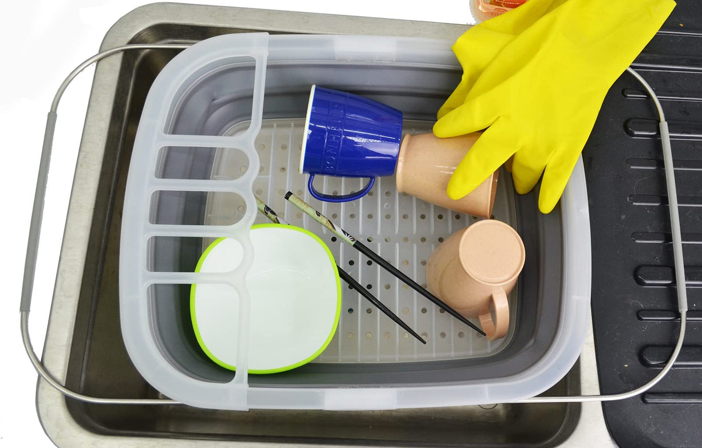 SAMMART 8L (2.11Gallons) Expandable Collapsible Dish Drainer - Foldable Drying Rack - Portable Dinnerware Organizer - Space Saving Kitchen Storage Tray