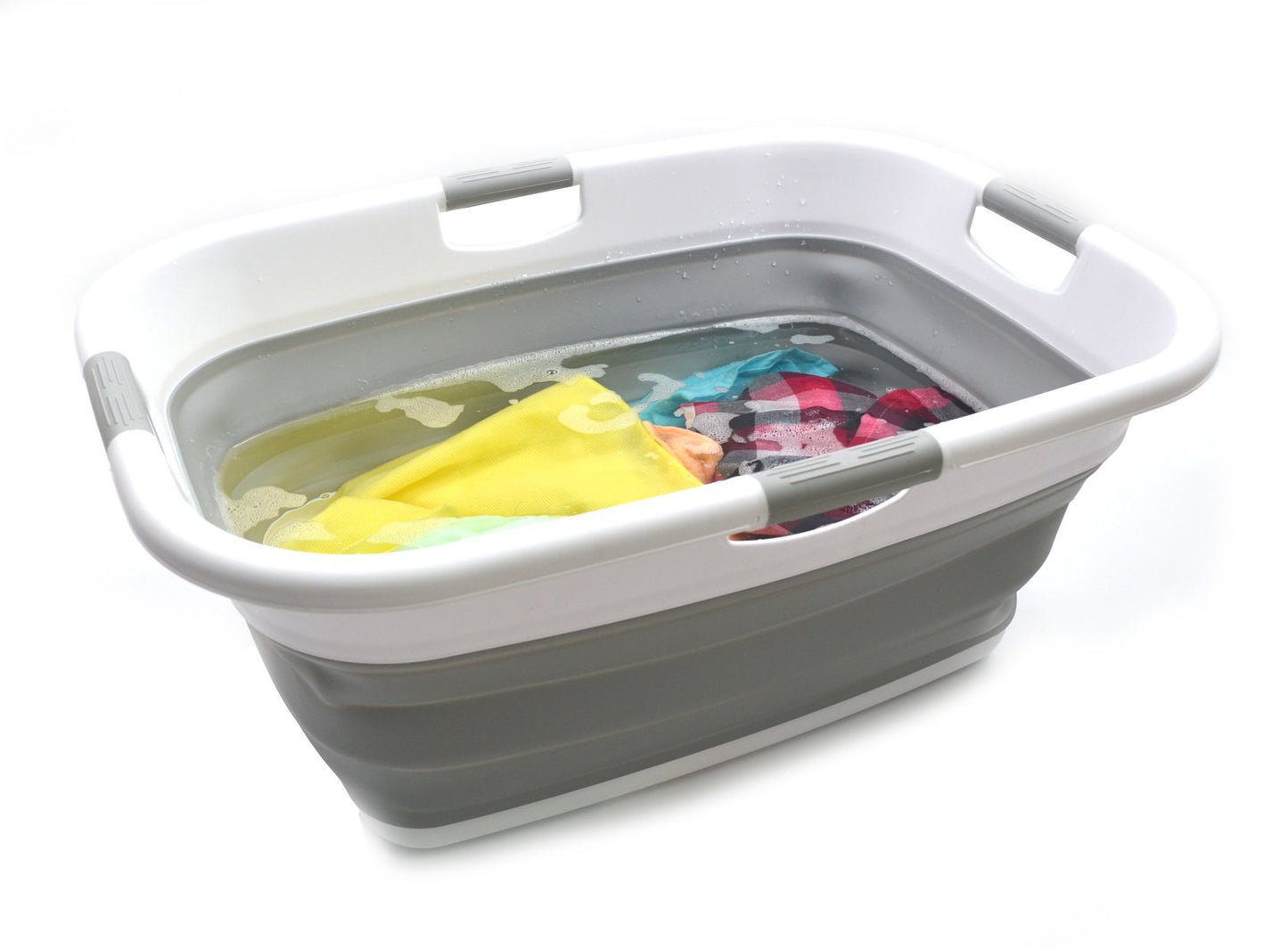 SAMMART 49L (12.9 Gallon) Collapsible 3-Handled Plastic Laundry Basket - Oval Tub - Portable Washing Tub-Space Saving Laundry Hamper, Water Capacity 44L / 11.6 Gallon (2 pcs - Rectangular, Grey)